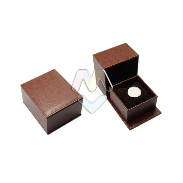 Reloj hechapyrãva jopói caja de envasado en tapa acolchada flip abierto marrón pU cuero .